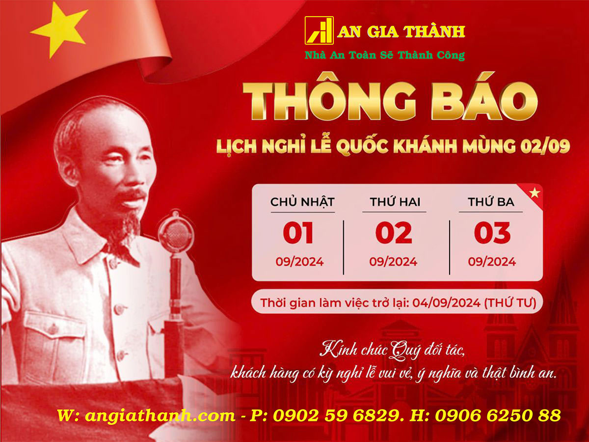 Cửa lưới An Gia Thành trân trọng thông báo lịch nghỉ lễ Quốc Khánh 2/9 năm 2024